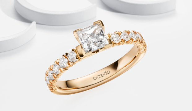 Princess Cut Diamond Trúlofunarhringir | acredo